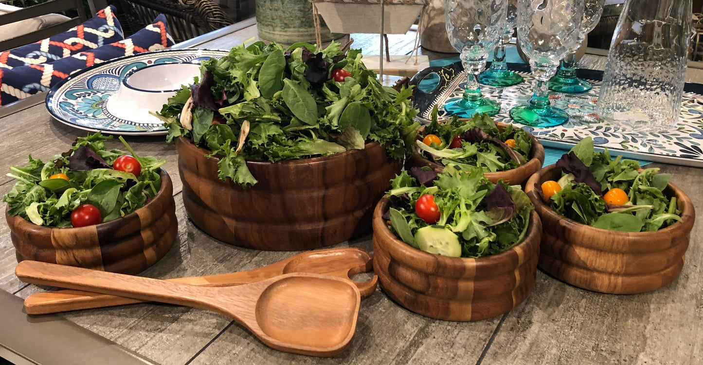 Salad Bowl - Extra Large Seven Piece Set - Handcrafted Acacia Wood
