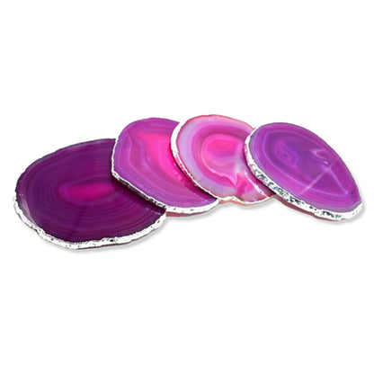 Drink Coasters - Natural Agate - Silver Trim