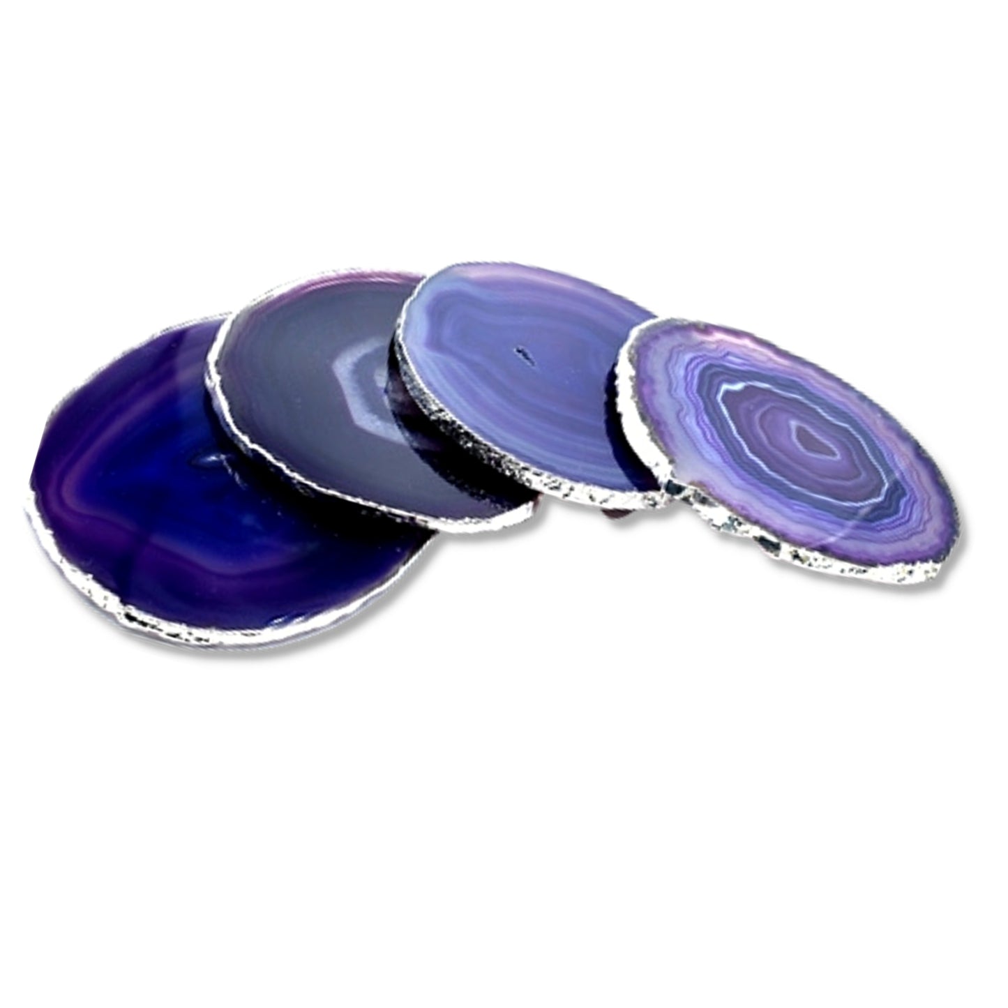 Drink Coasters - Natural Agate - Silver Trim