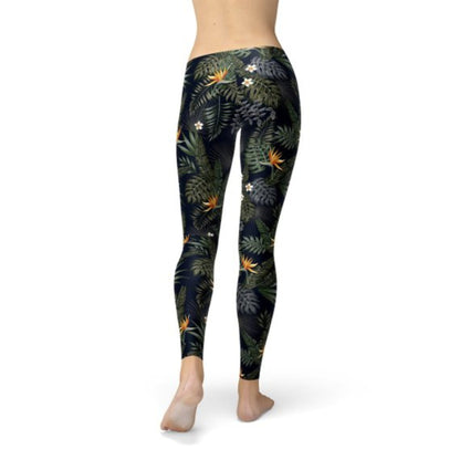 Women's Custom Performance Leggings - Bird of Paradise Design