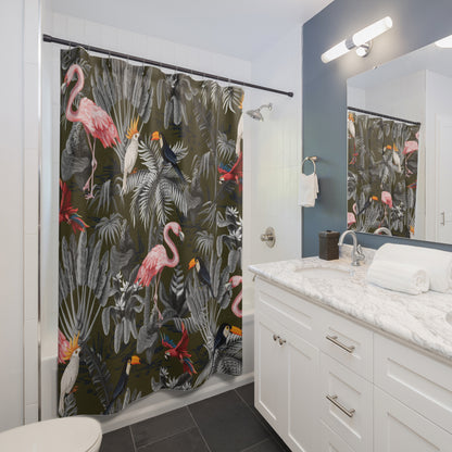 Shower Curtain -Tropical Paradise Custom Design with Exotic Birds