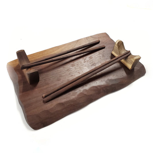 Sushi Serving Platter Set with Chopsticks - Handcrafted Wood
