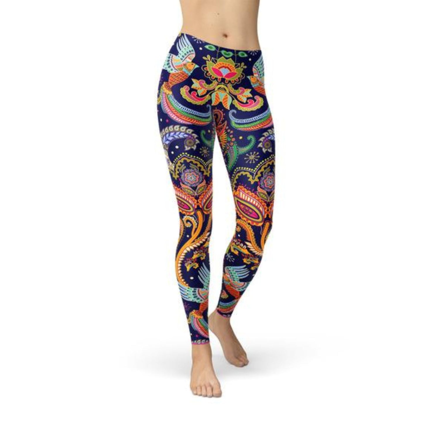 Women's Custom Performance Leggings - Ornamental Blue Paisley Design