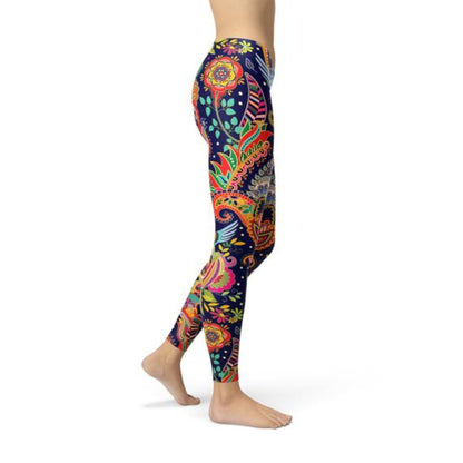 Women's Custom Performance Leggings - Ornamental Blue Paisley Design