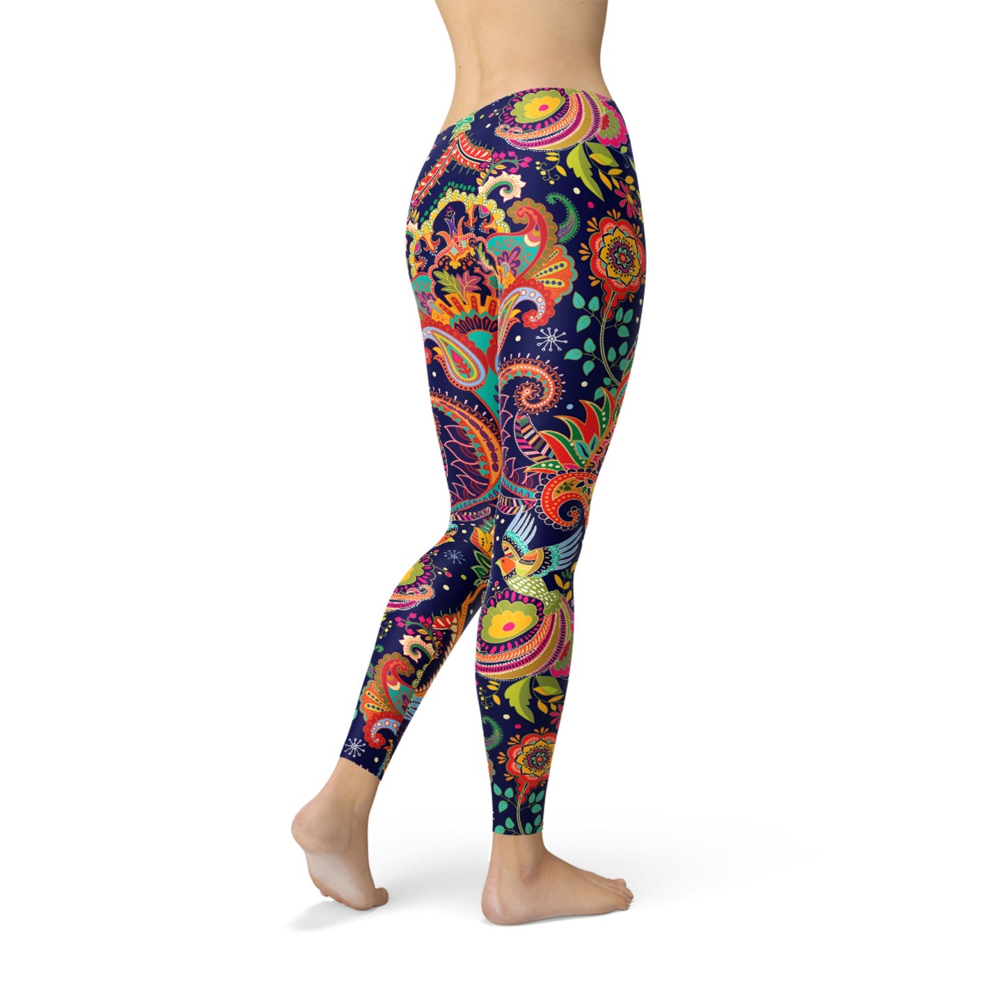 Women's Custom Performance Leggings - Ornamental Blue Paisley Design