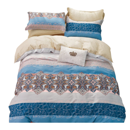 Girl's Bedding Set - Blue and Pink Damask Comforter Set