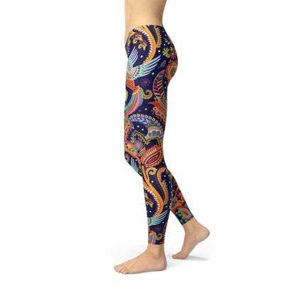 Women's Custom Performance Leggings - Ornamental Blue Paisley Design