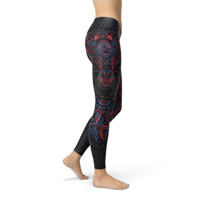 Women's Custom Performance Leggings - Oriental Black Wolf Design