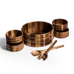 Salad Bowl -  Extra Large Seven Piece Set - Handcrafted Acacia Wood