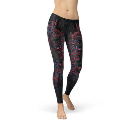 Women's Custom Performance Leggings - Oriental Black Wolf Design