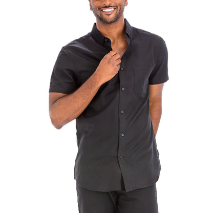 Men's Casual Short Sleeve Button Down Shirt - Black