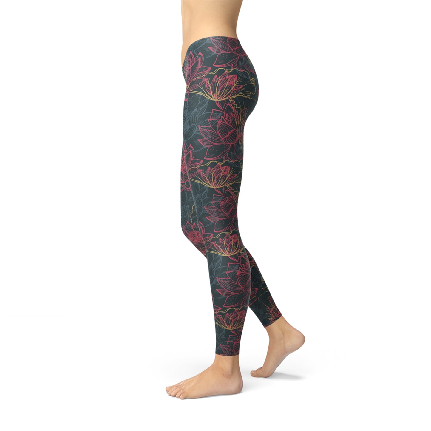 Women's Custom Performance Leggings - Floral Lotus Design