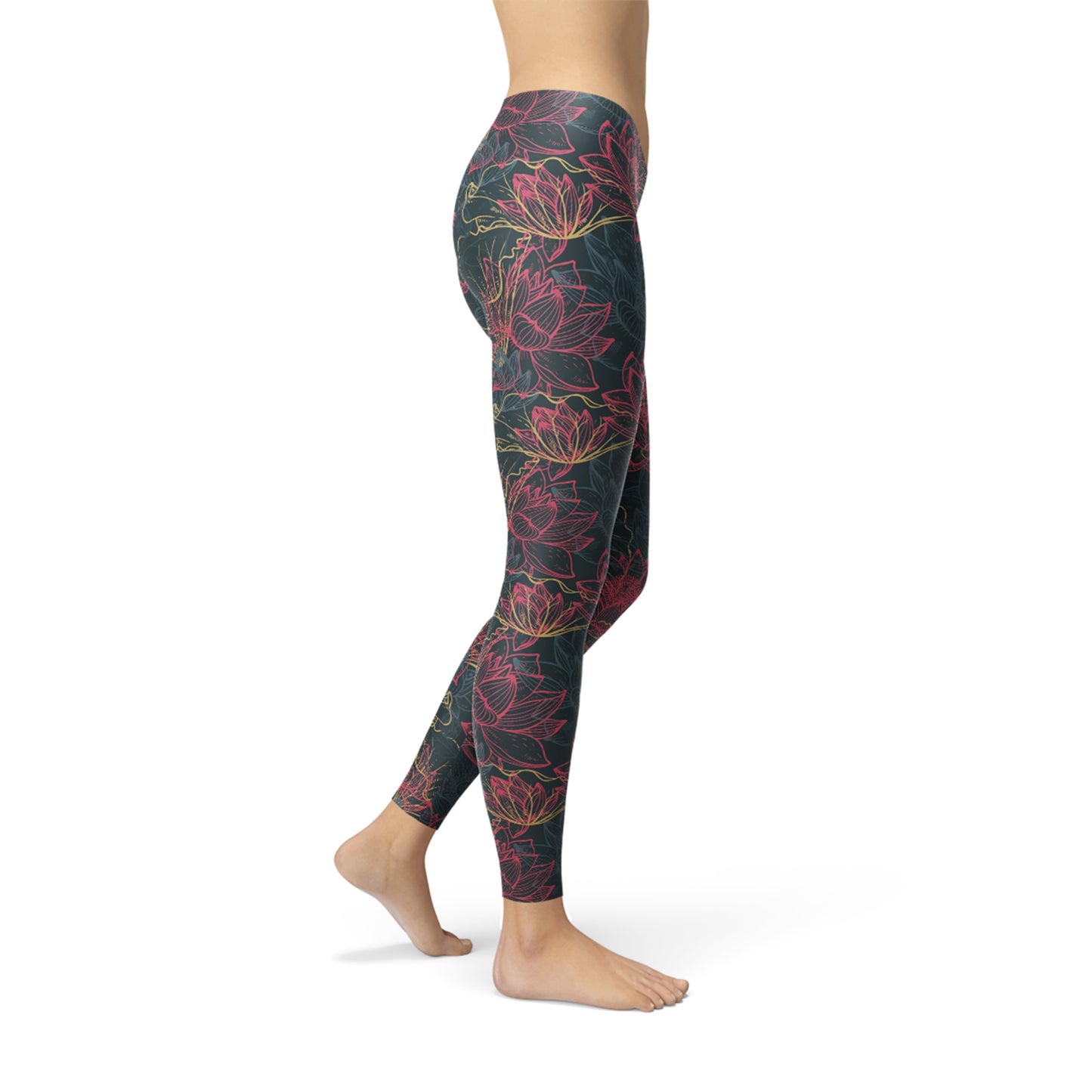 Women's Custom Performance Leggings - Floral Lotus Design