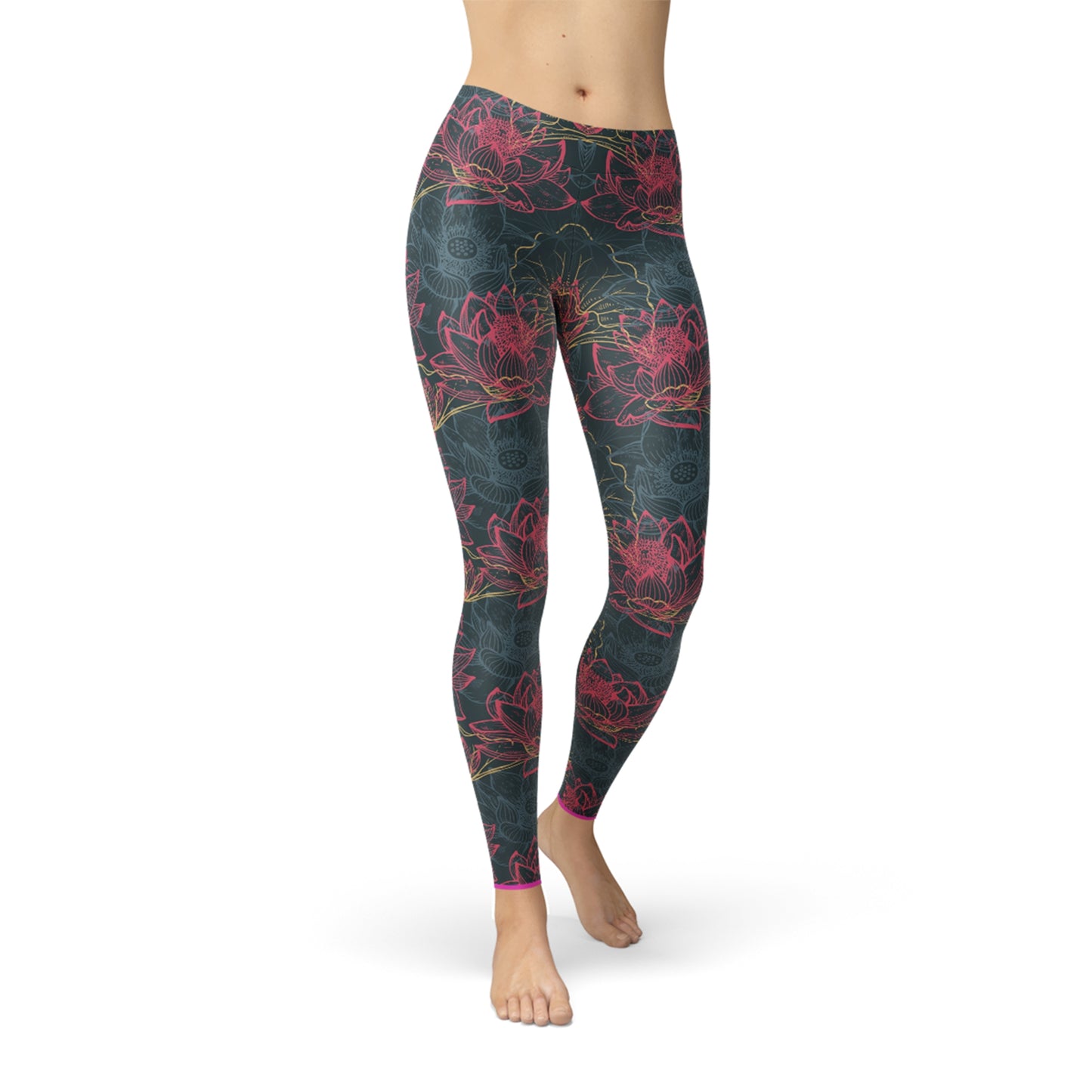 Women's Custom Performance Leggings - Floral Lotus Design