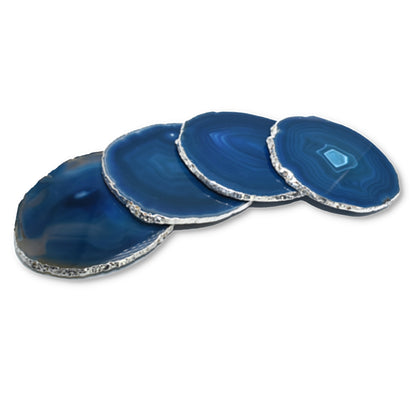 Drink Coasters - Natural Agate - Silver Trim