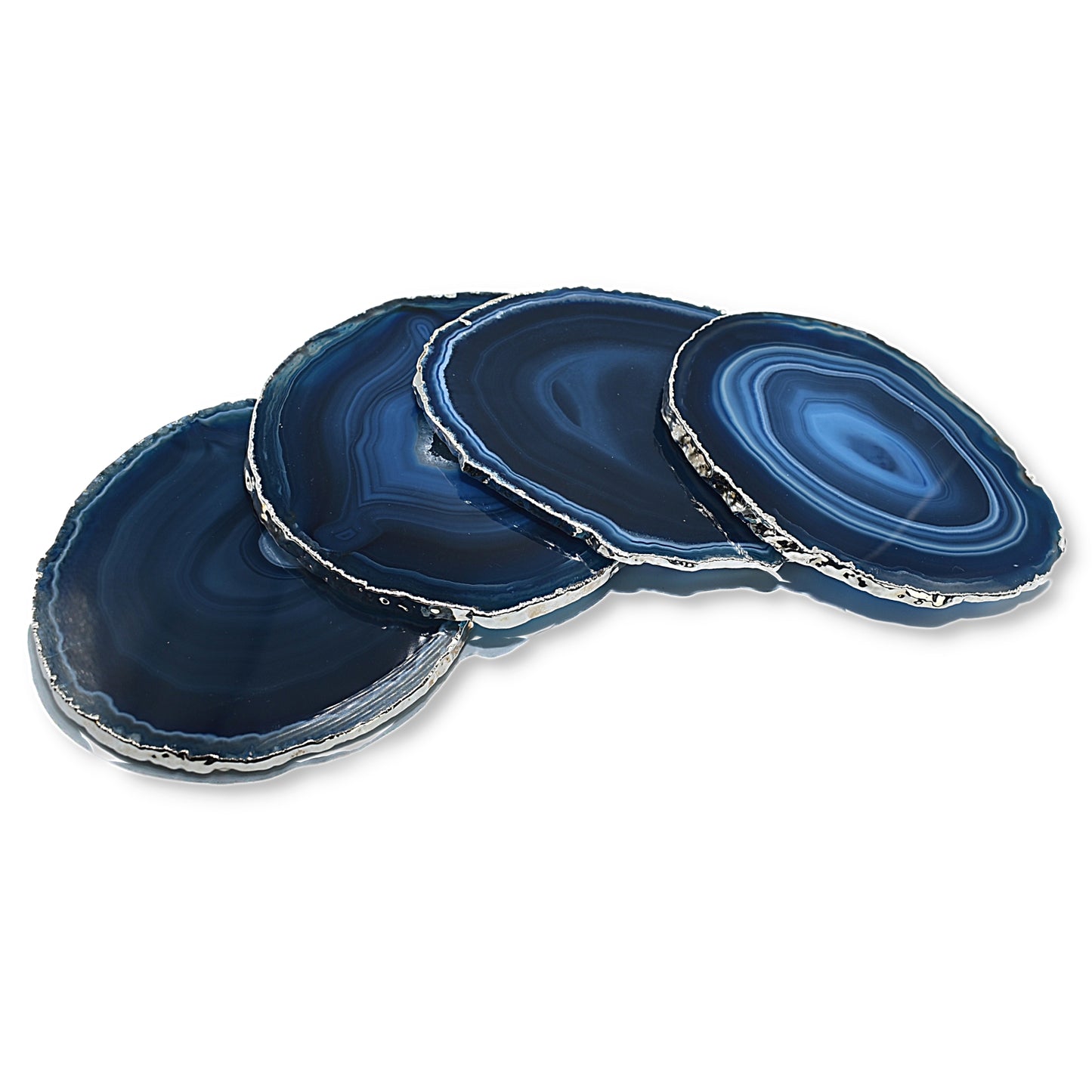 Drink Coasters - Natural Agate - Silver Trim