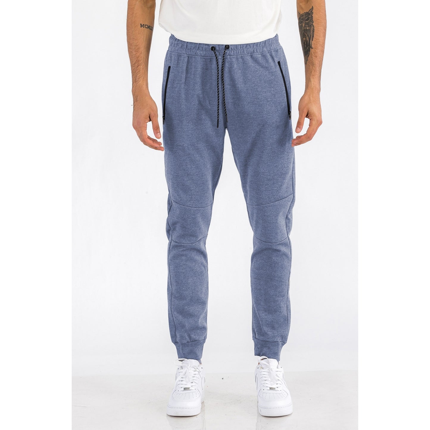 Men's Heathered Cotton Sweat Pants - Blue-Navy