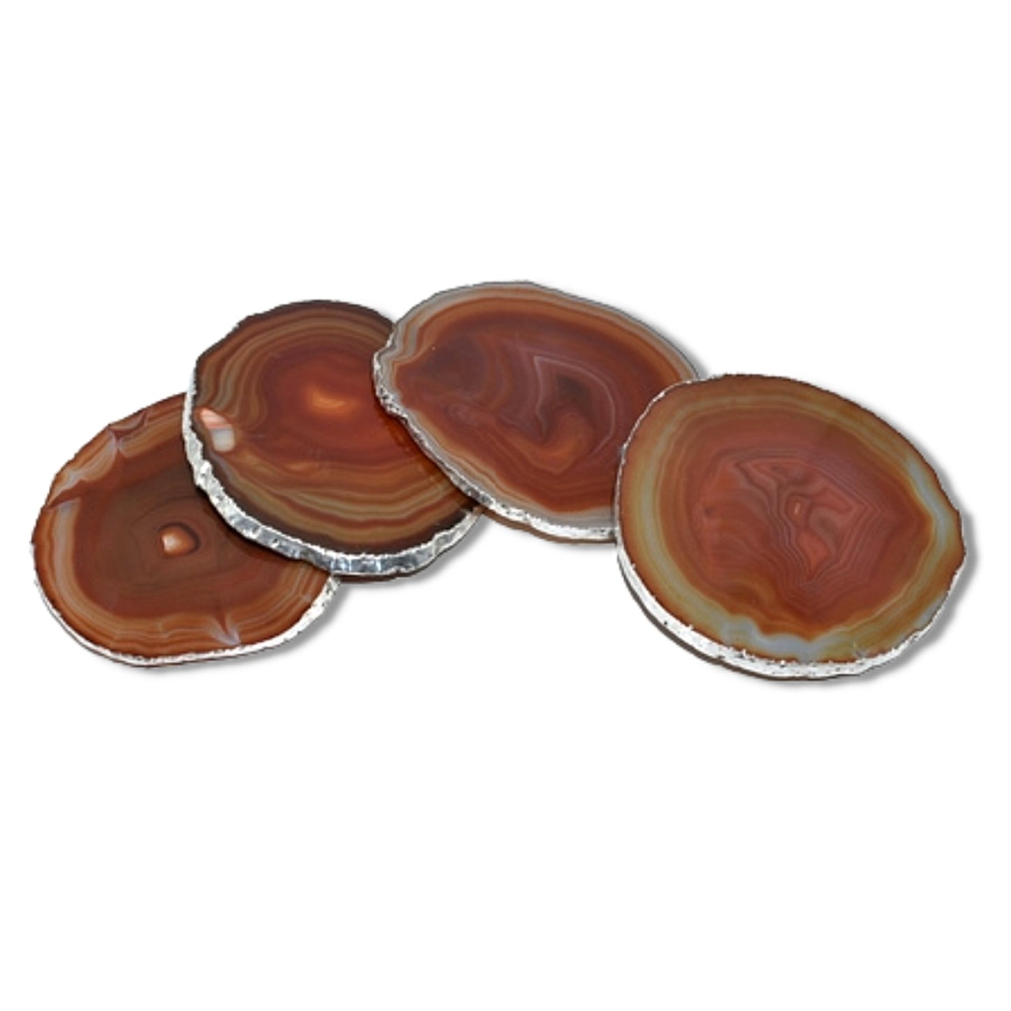 Drink Coasters - Natural Agate - Silver Trim