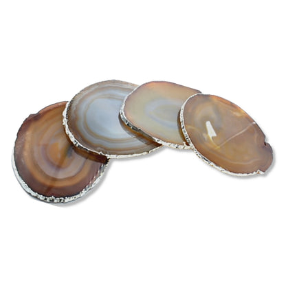 Drink Coasters - Natural Agate - Silver Trim