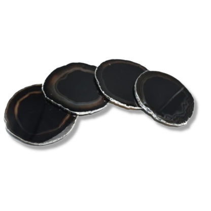 Drink Coasters - Natural Agate - Silver Trim