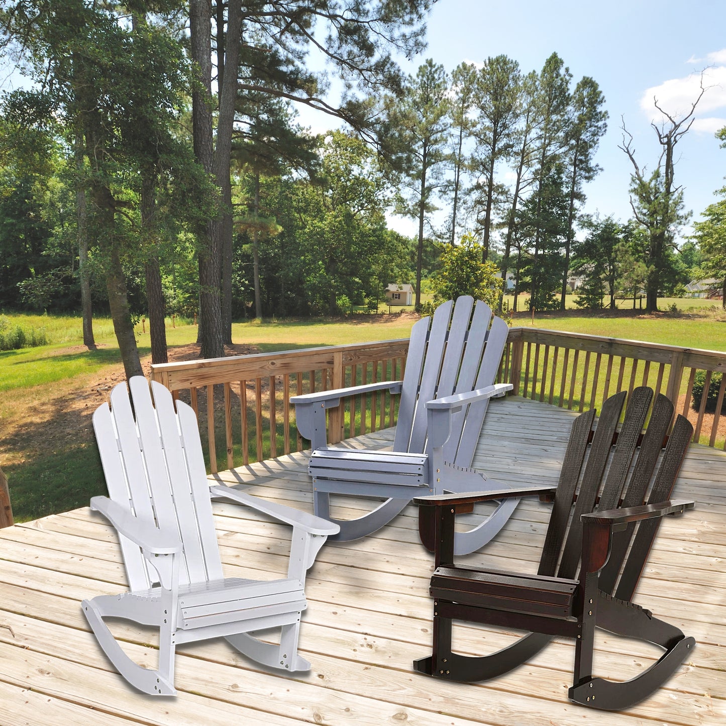 Outdoor Wooden Rustic Rocking Chair - White, Brown, or Gray