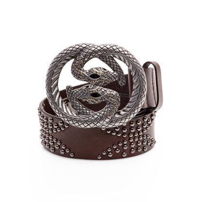 Women's Wide Leather Belt with Decorative Snake Buckle