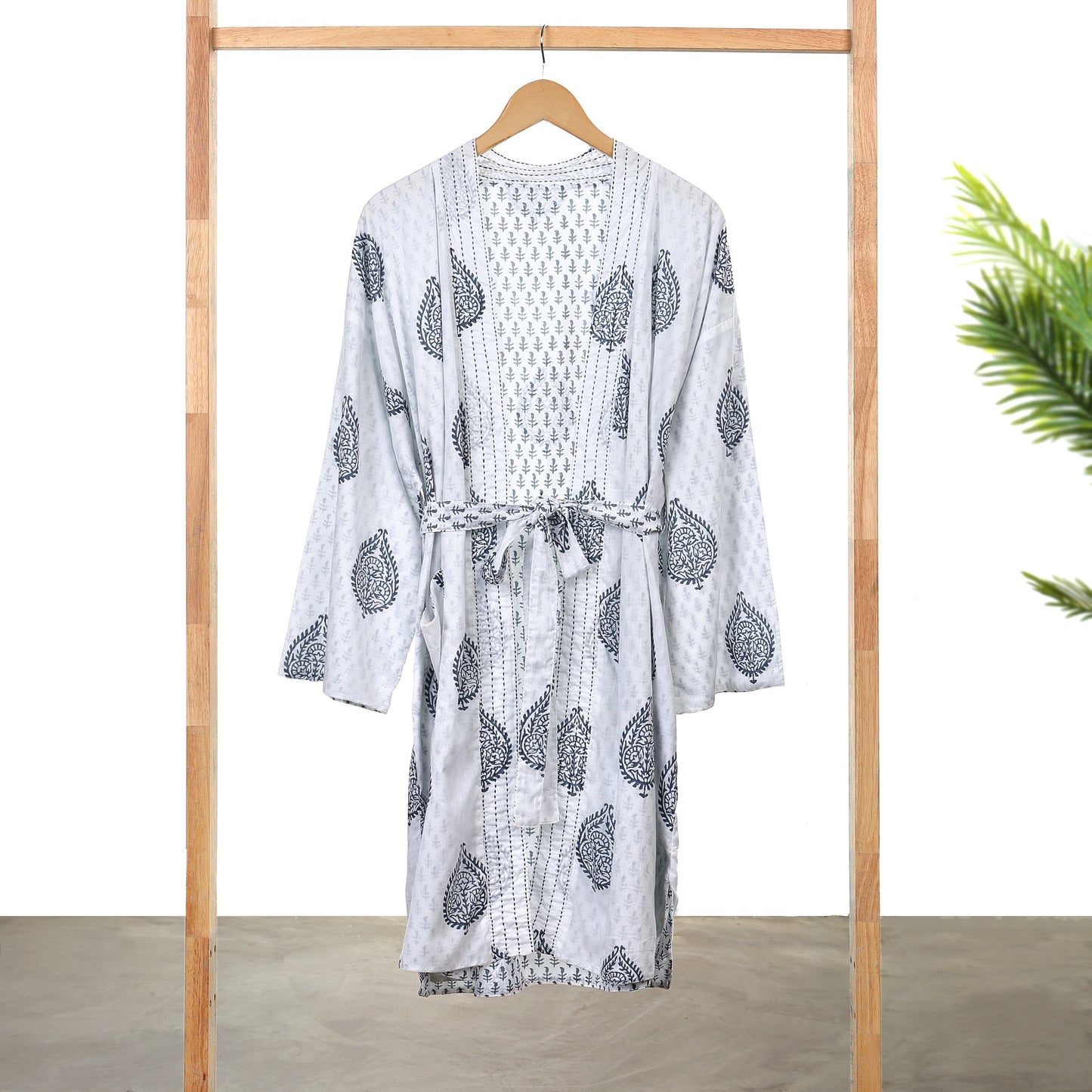 Cotton Voile Block Printed Robe - Blue Fort