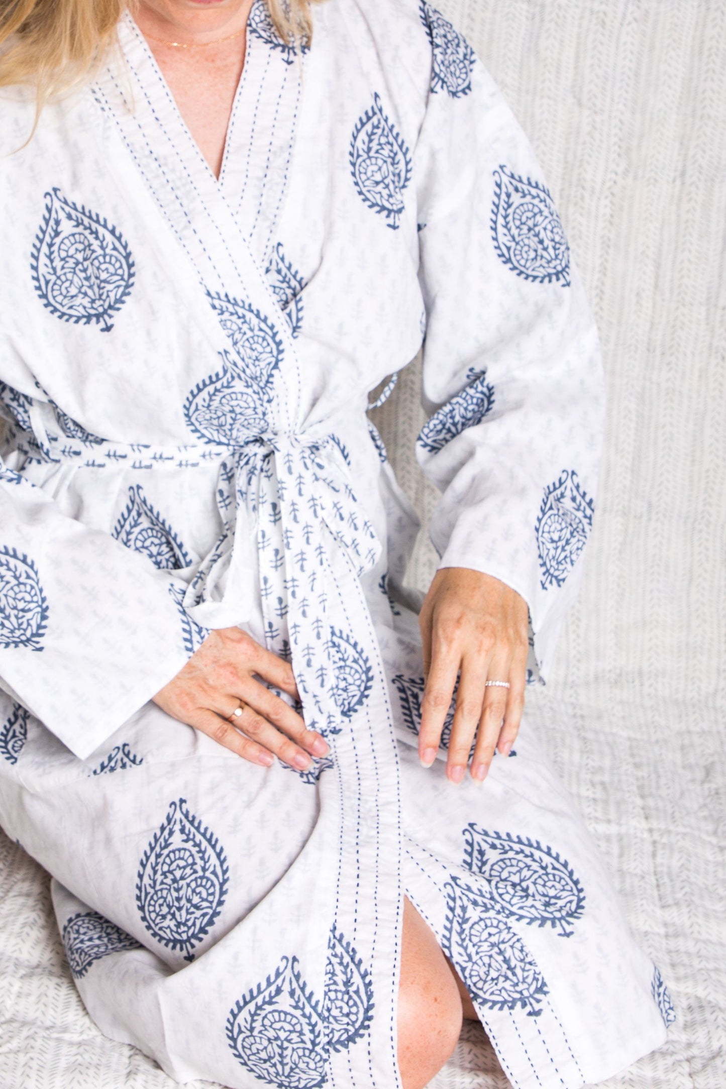 Cotton Voile Block Printed Robe - Blue Fort
