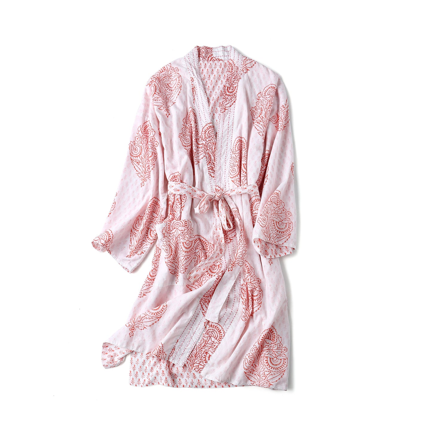 Cotton Voile Block Printed Robe - Pink City