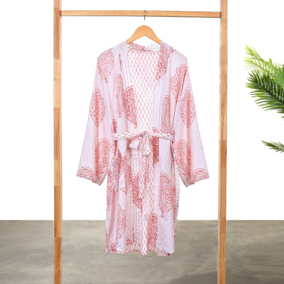 Cotton Voile Block Printed Robe - Pink City