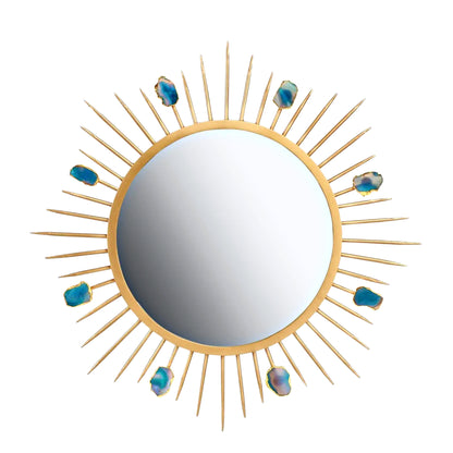 Large Round Wall Mirror - Gold and Agate Sunburst
