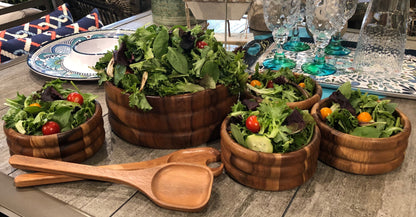 Salad Bowl -  Extra Large Seven Piece Set - Handcrafted Acacia Wood